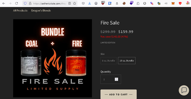 Screenshot 2 Witsit's storefront sells $160 electrolyte mix.